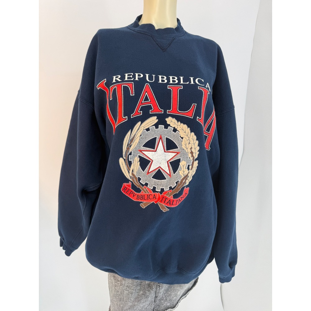 Vintage 90s Repubblica Italia Crewneck Sweatshirt Italy Navy Oversized XXL